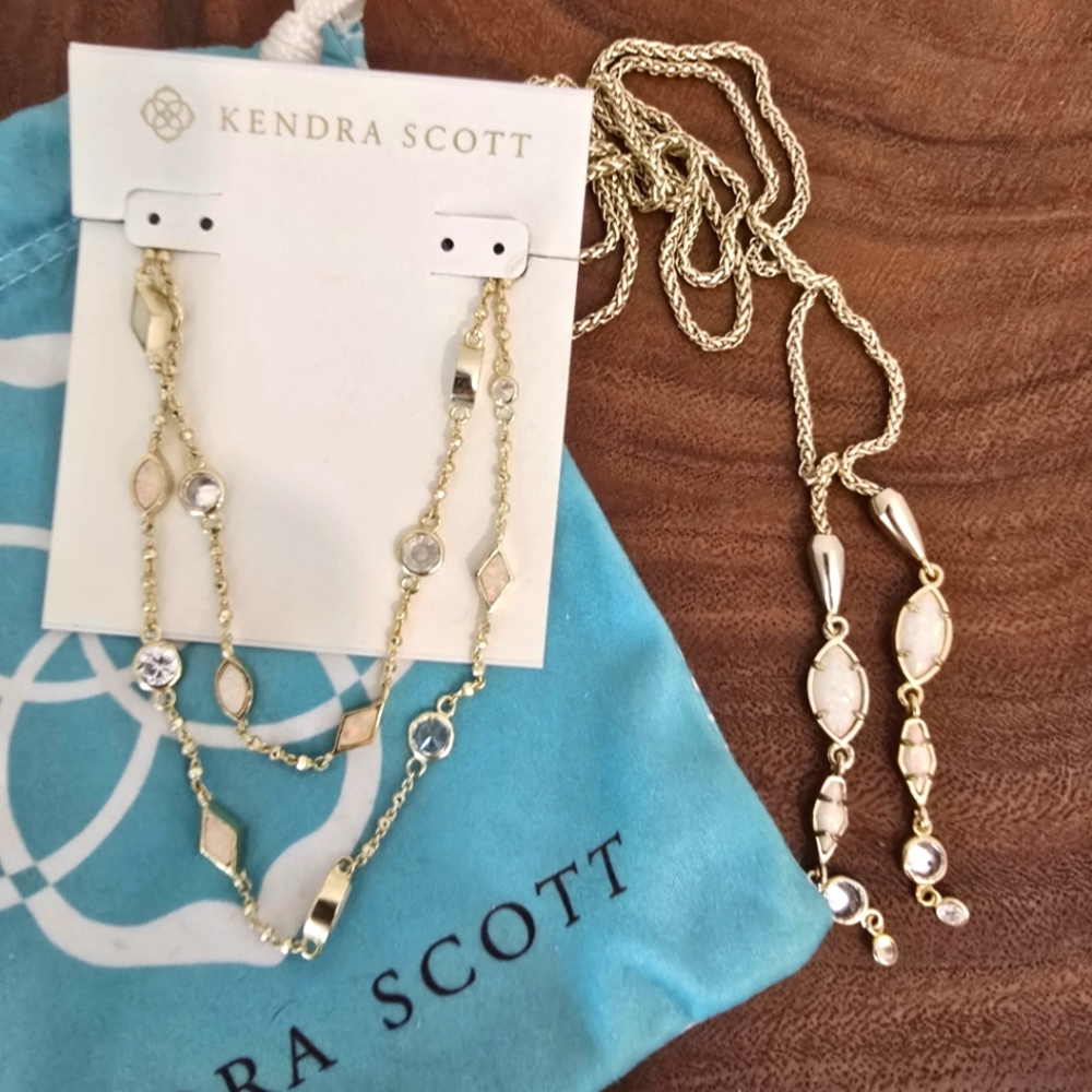*Vintage Rare* Kendra Scott Emelina Lariat Necklace Opal Gold